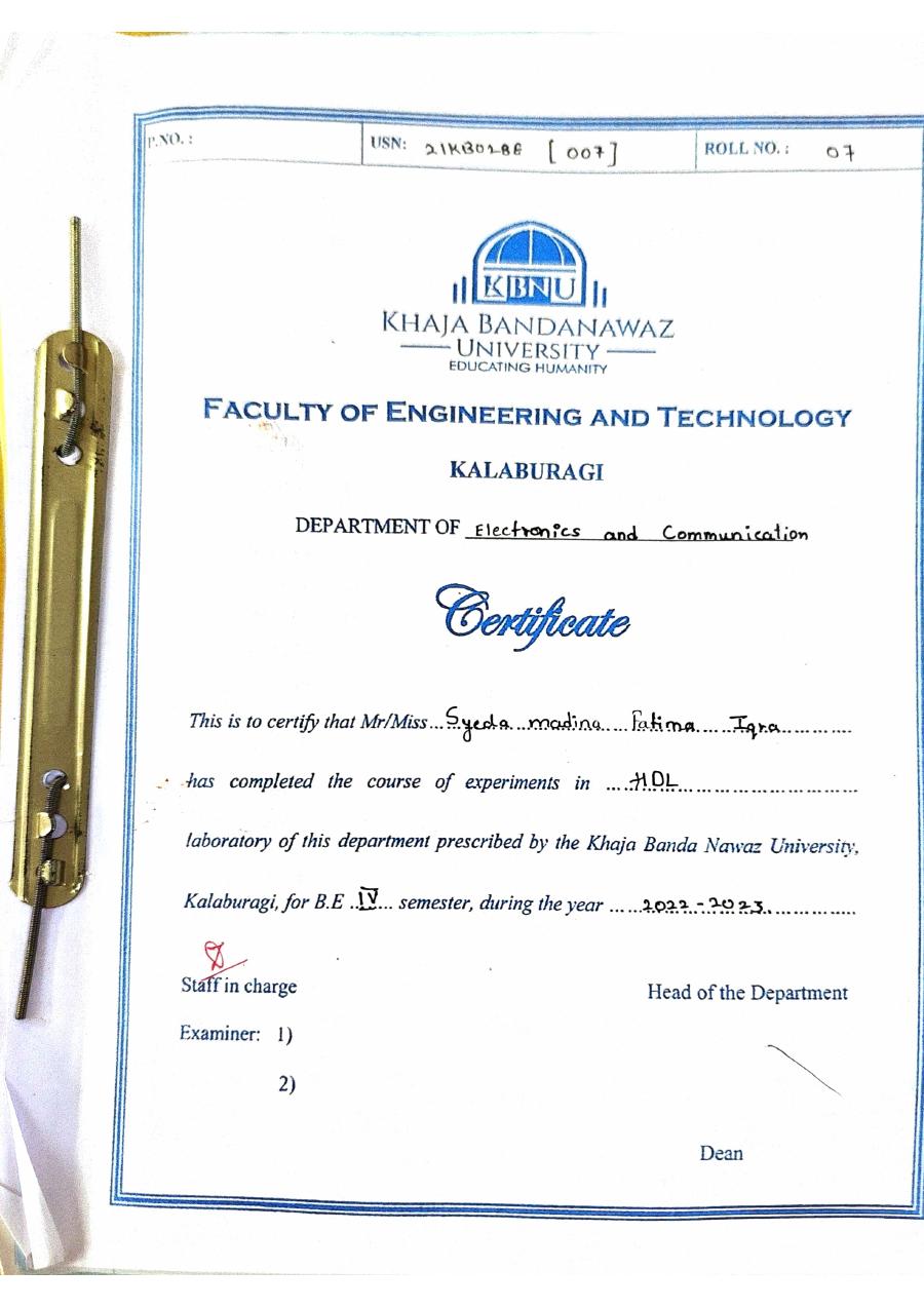 First page preview of the DSD Verilog Lab Record