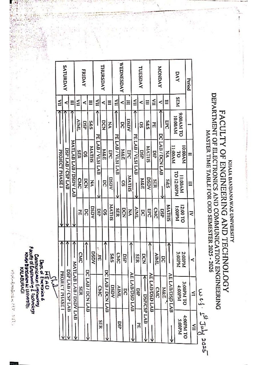 First page preview of the E&CE Odd Semester Timetable