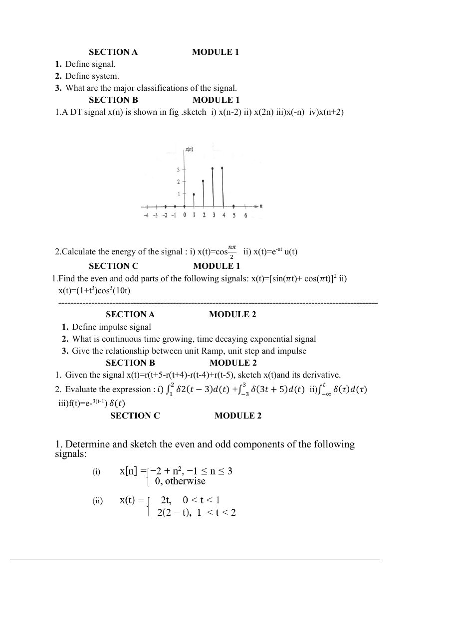 First page preview of Signals and Systems Final Question Bank