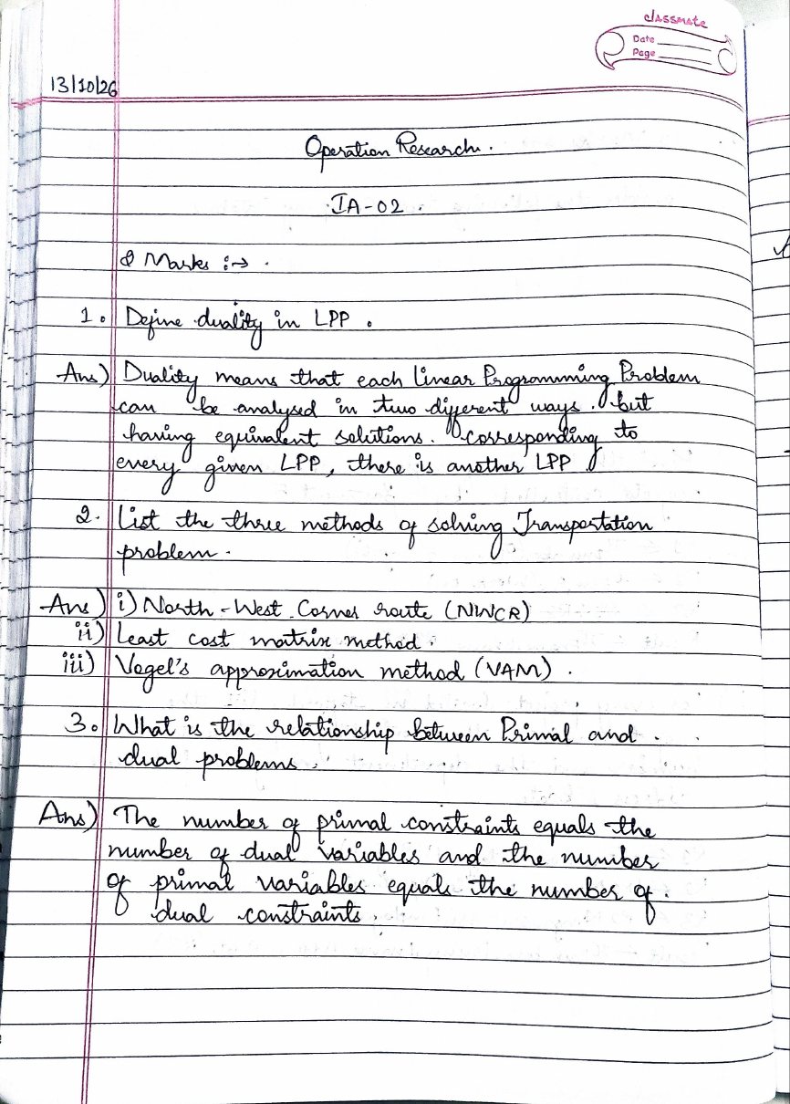 First-page preview of the Operational Research 2nd IA answers