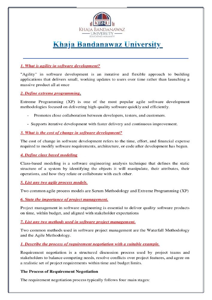 First page preview of the Software Engineering 2nd IA question paper